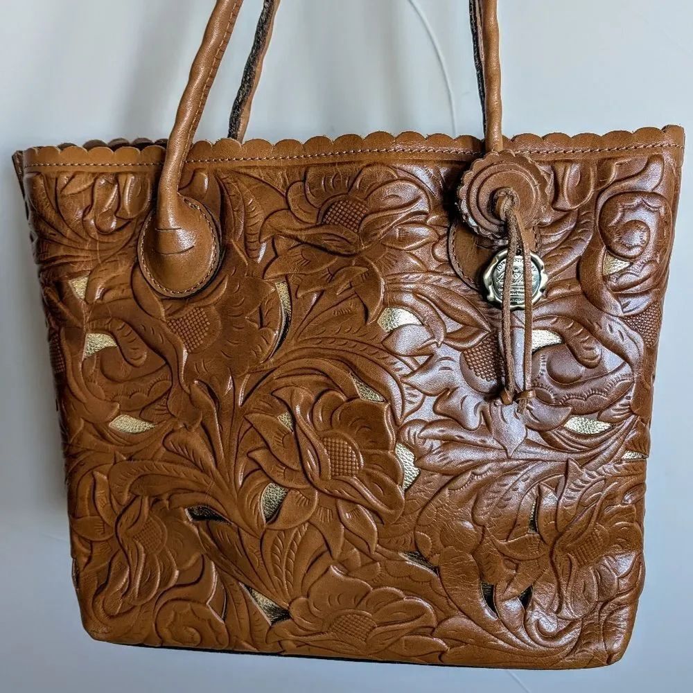 Patricia Nash Adeline 10th Edition Hand Cutout Tooled Leather Tote Bag 🤎